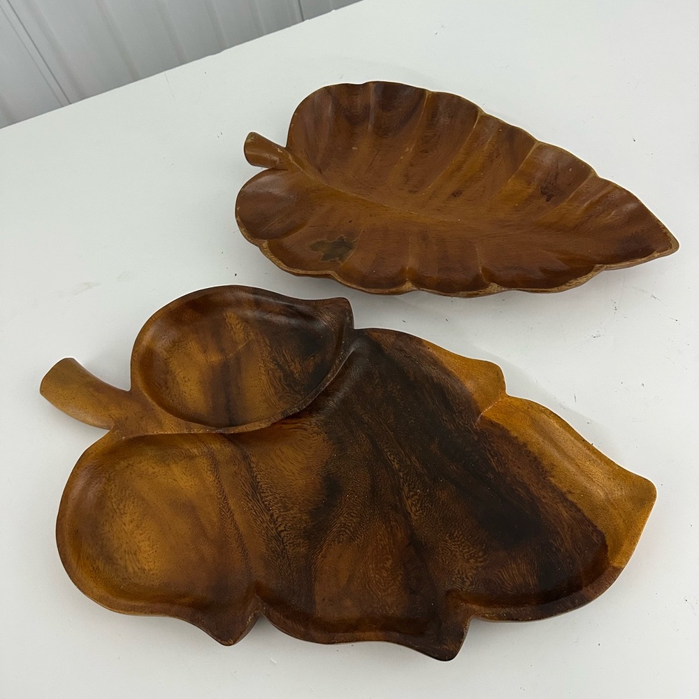 Vintage Monkey Pod Leaf Serving Pieces - set of (2)